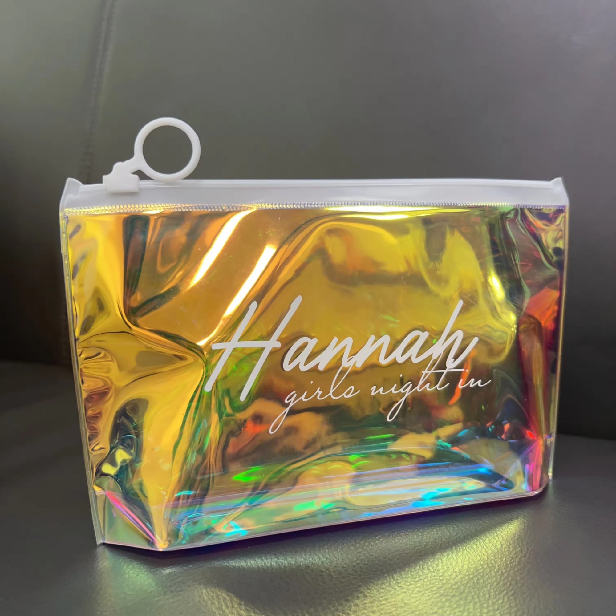 holographic pvc zipper bag waterproof bag stand up cosmetic bag