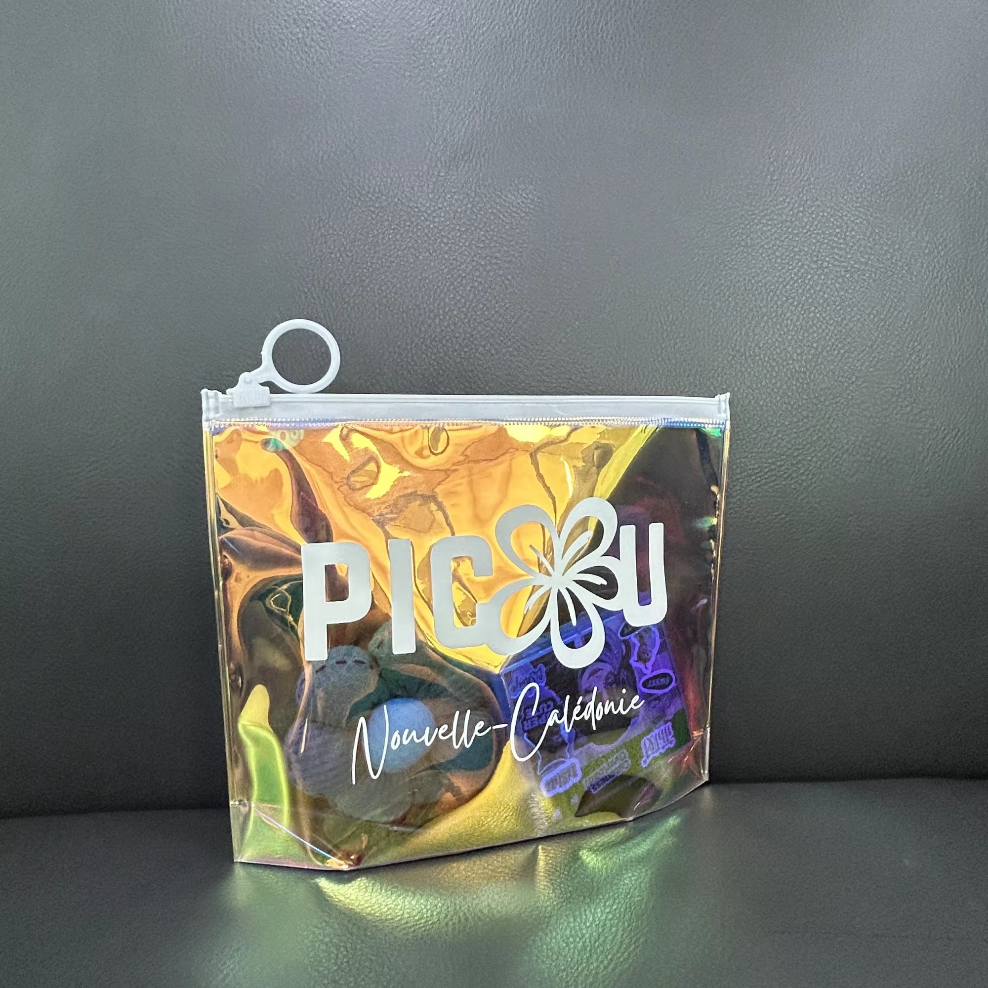 holographic pvc zipper bag waterproof bag stand up cosmetic bag