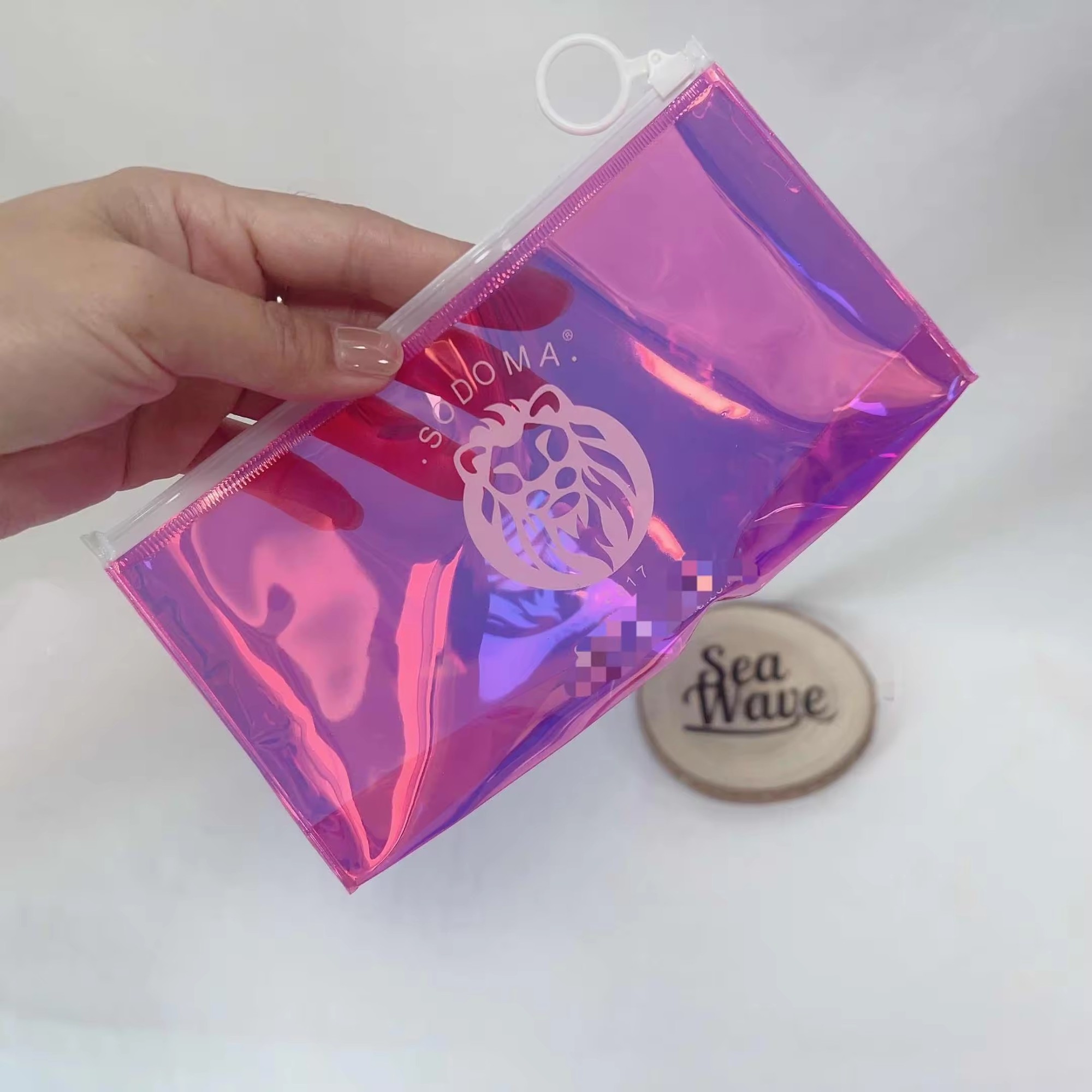 waterproof holographic bag PVC plastic zipper packaging bag zipper bag pvc clear beauty