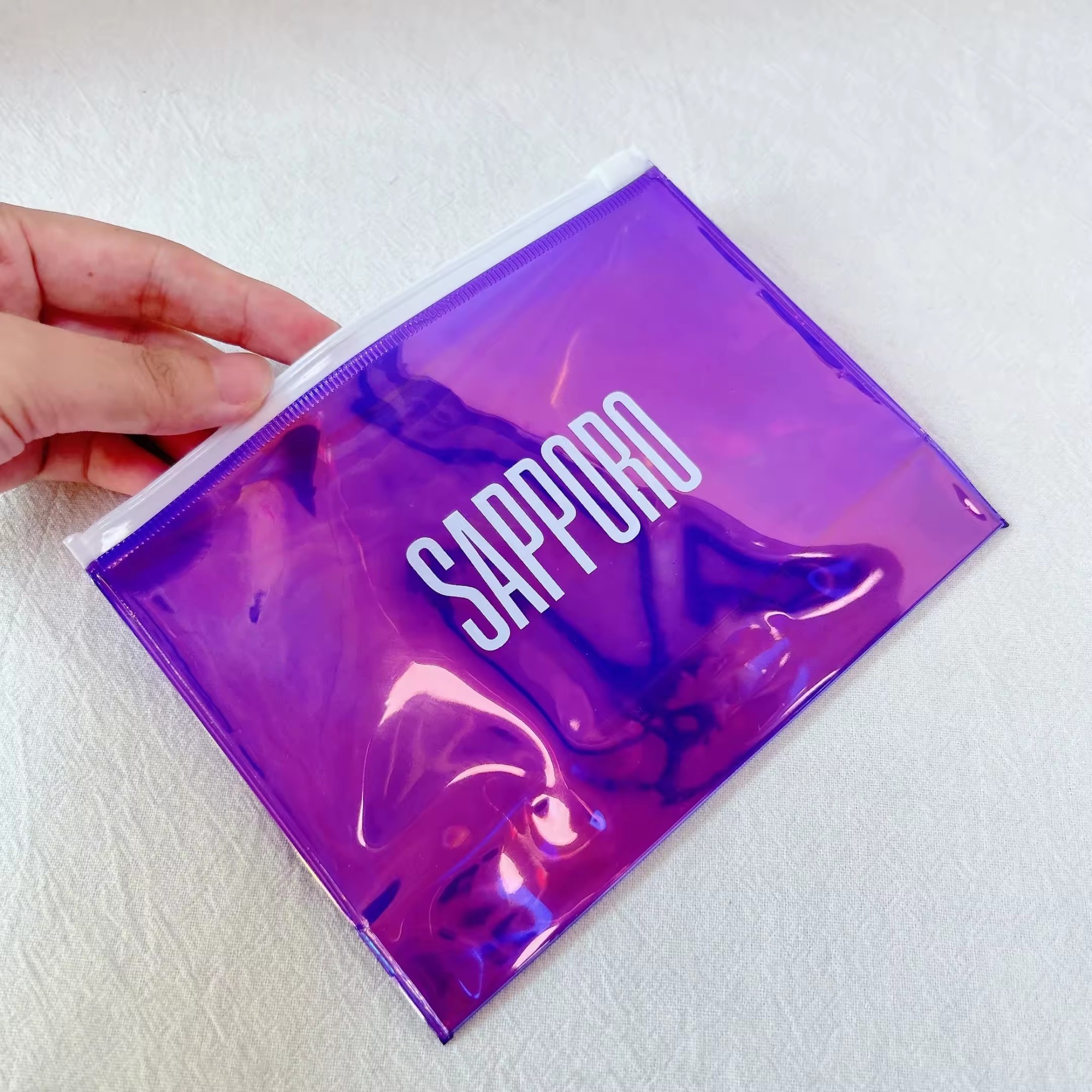 sustainable waterproof holographic bag PVC plastic zipper packaging bag Custom logo