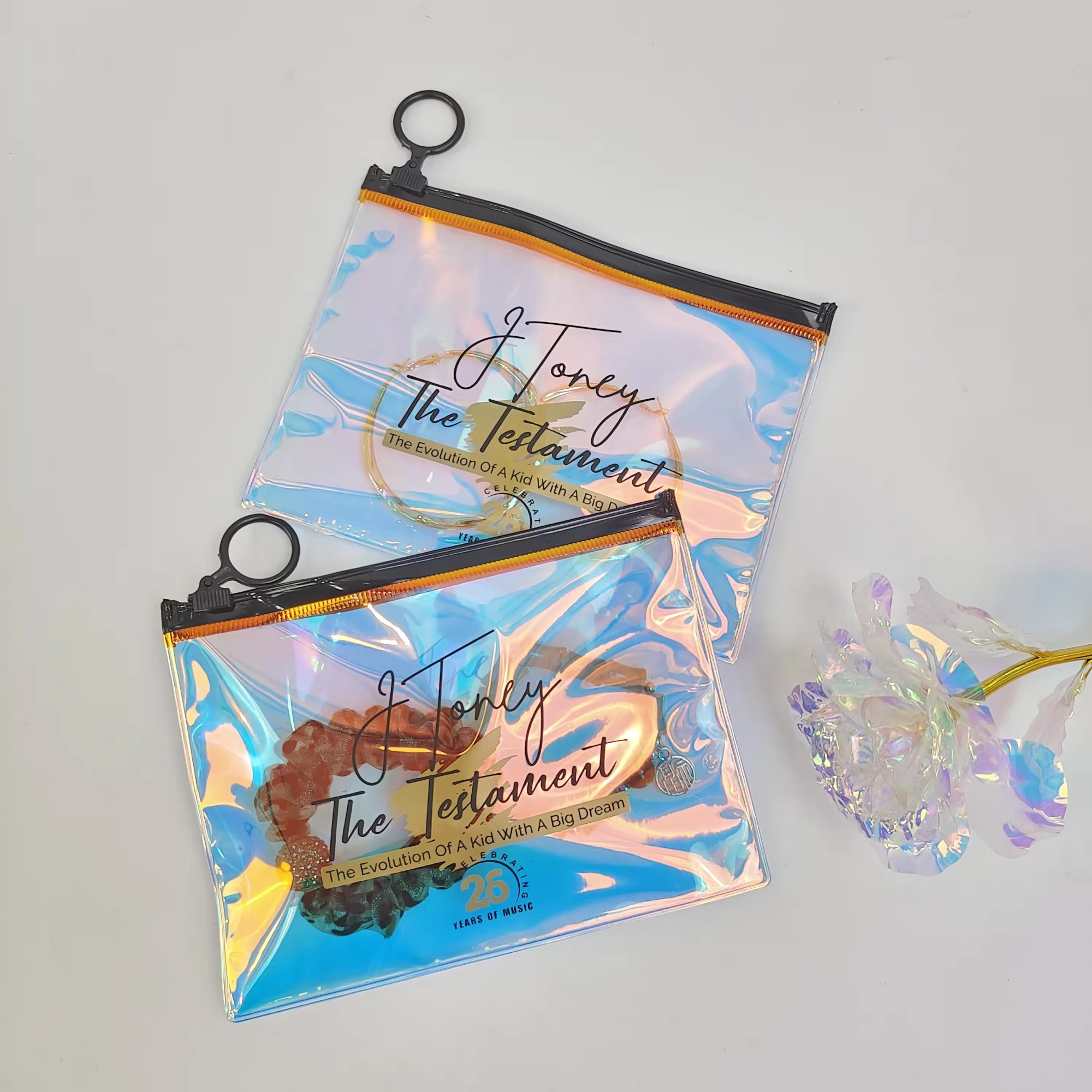 makeup jewelry earring Cosmetic Package Storage zip lock bags laser Holographic PVC zipper bags 