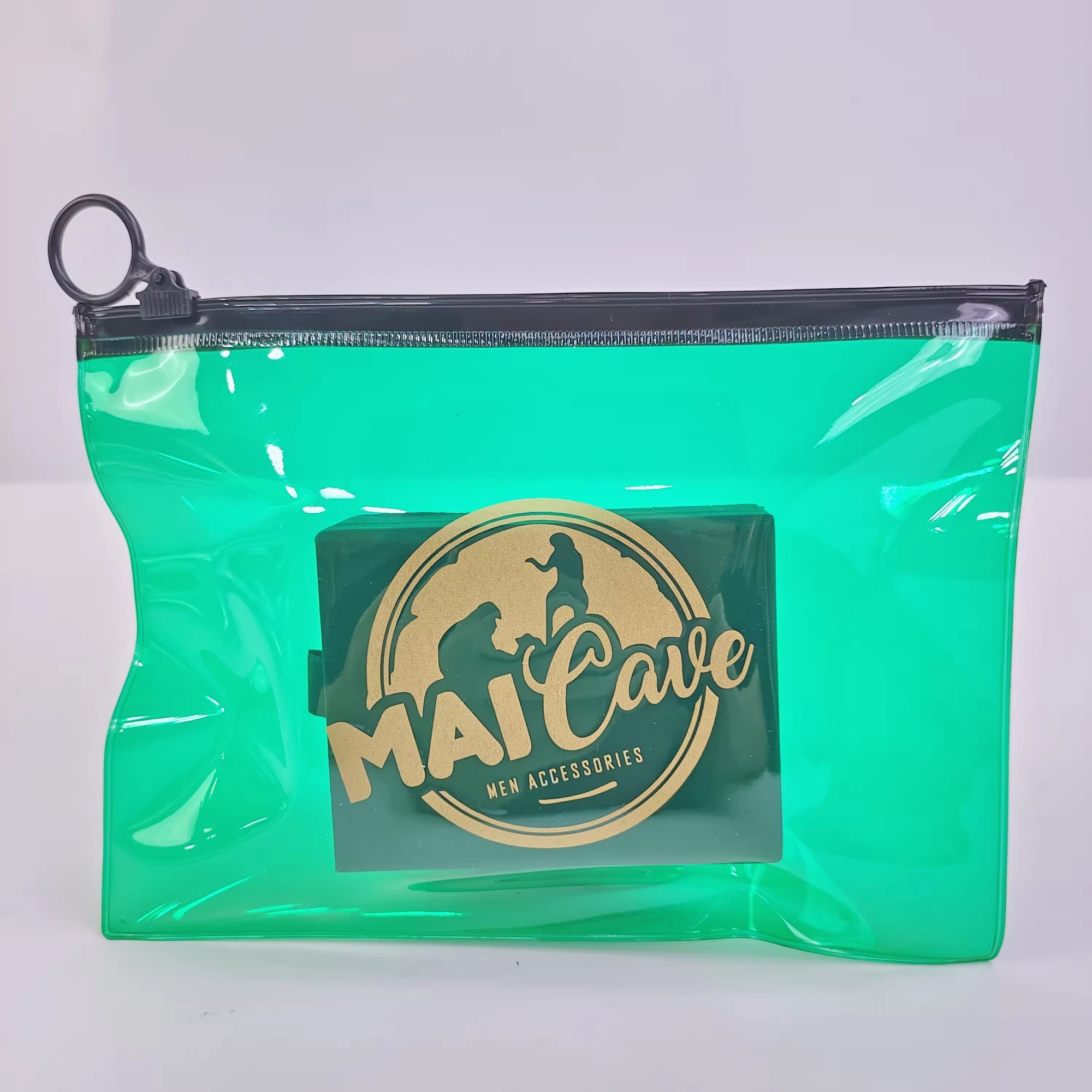 clear Holographic PVC zipper bags for makeup jewelry earring green Cosmetic Package Storage zip lock bags