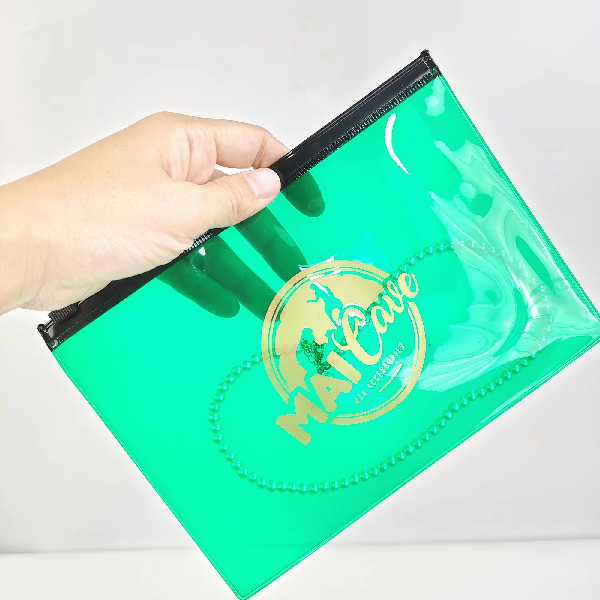 clear Holographic PVC zipper bags for makeup jewelry earring green Cosmetic Package Storage zip lock bags