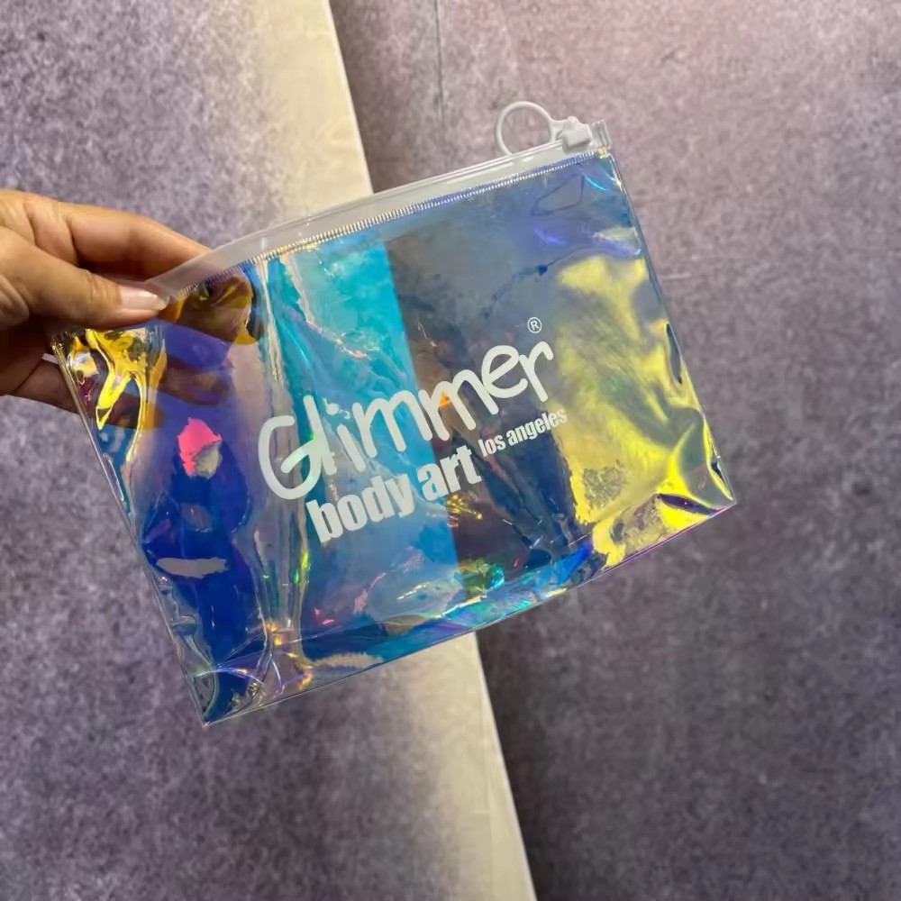 fashion PVC Laser cosmetic packaging plastic zipper bag Custom Fashion laser PVC cosmetic zipper bag