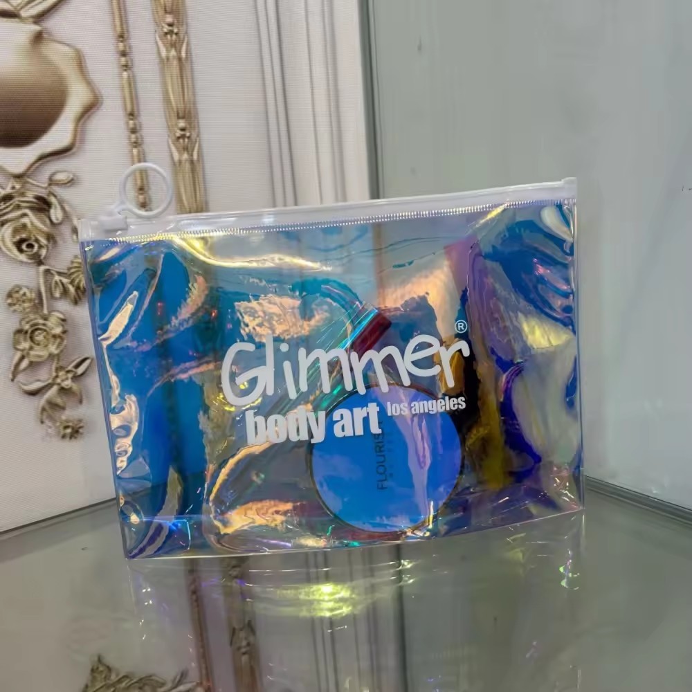 fashion PVC Laser cosmetic packaging plastic zipper bag Custom Fashion laser PVC cosmetic zipper bag