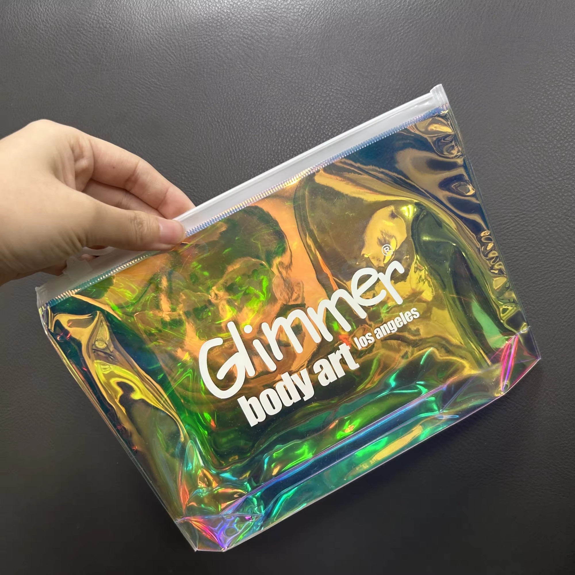 fashion PVC Laser cosmetic packaging plastic zipper bag Custom Fashion laser PVC cosmetic zipper bag