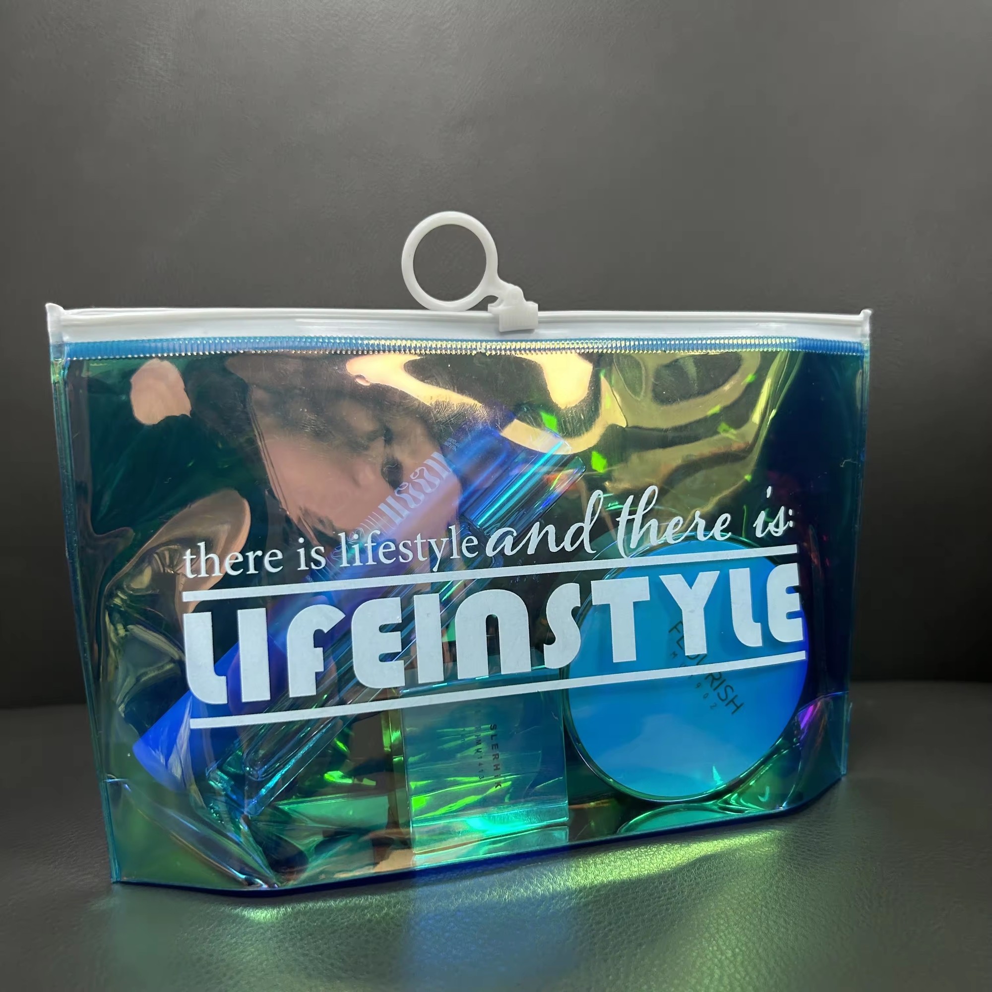 PVC Laser cosmetic packaging plastic zipper bag Custom Fashion laser with zipper