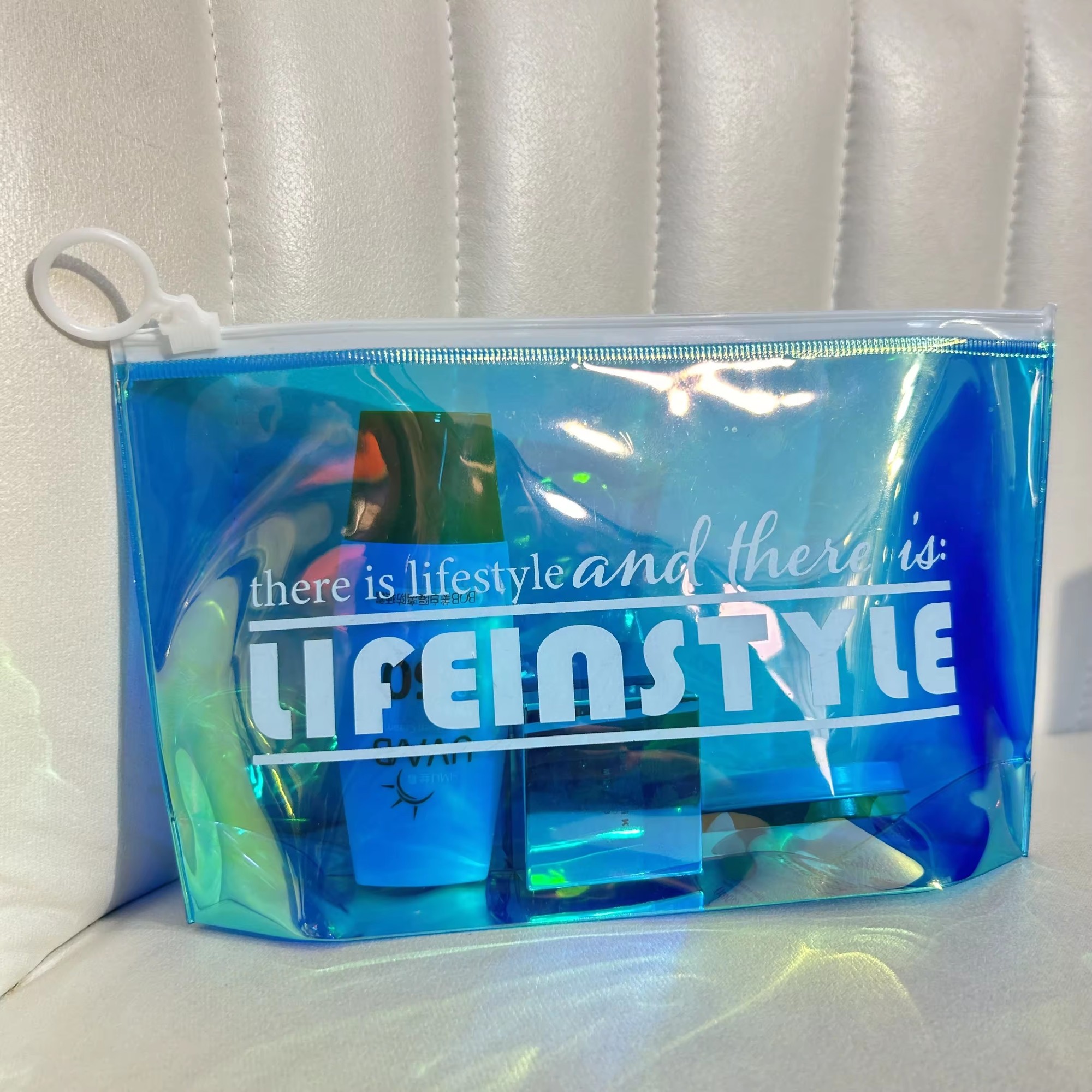 PVC Laser cosmetic packaging plastic zipper bag Custom Fashion laser with zipper