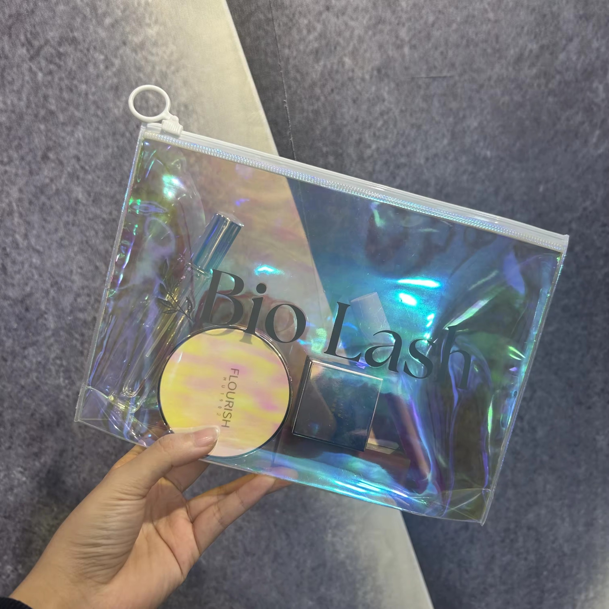 Holographic Zip Lock Pvc Pouch Bag For Cosmetic Makeup Brush Plastic Travel Zipper Bag