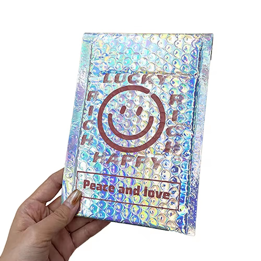 Metallic Padded Envelope Shipping Bag 4X8 6X10 Iridescent Holographic Poly Bubble Mailer Wrap Wig Packaging