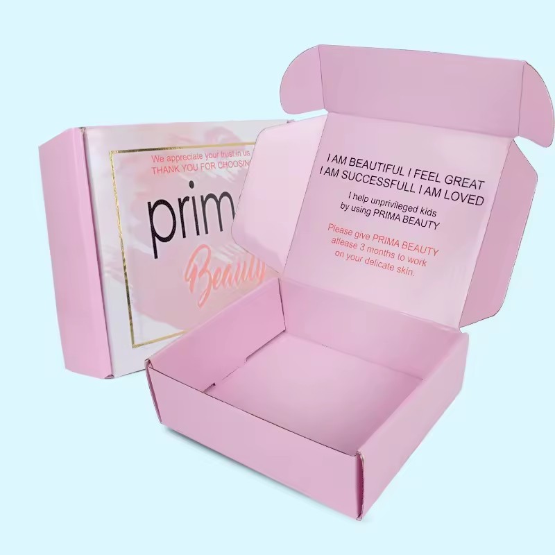 Fancy Packaging Boxes Pink Corrugated Paper Custom Logo Shipping Mailer Boxes