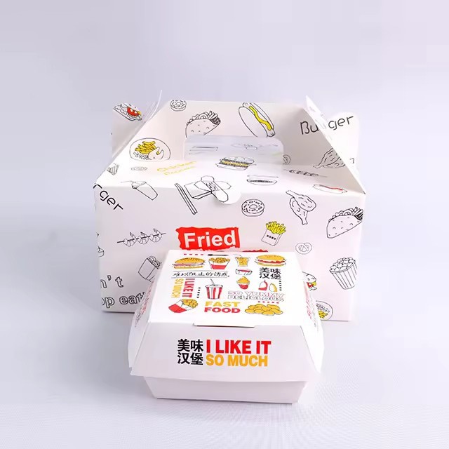 Eco-friendly Custom Packaging Burger Boxes Food Pastries Fried Chicken Packaging Boxes Custom Food Packaging Boxes