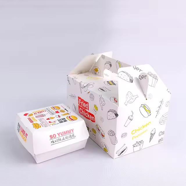 Eco-friendly Custom Packaging Burger Boxes Food Pastries Fried Chicken Packaging Boxes Custom Food Packaging Boxes