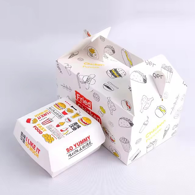 Eco-friendly Custom Packaging Burger Boxes Food Pastries Fried Chicken Packaging Boxes Custom Food Packaging Boxes