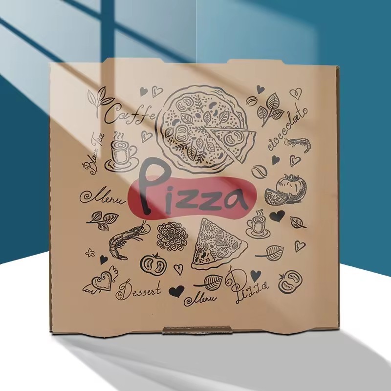 Custom Printing Black Pizza Packing Paper Box with Handle