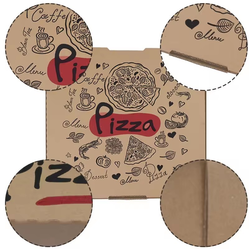 Custom Printing Black Pizza Packing Paper Box with Handle