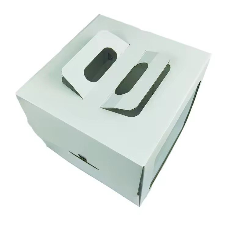 white plain corrugated cardboard custom printed cake packaging boxes with logo and handle safe transport box