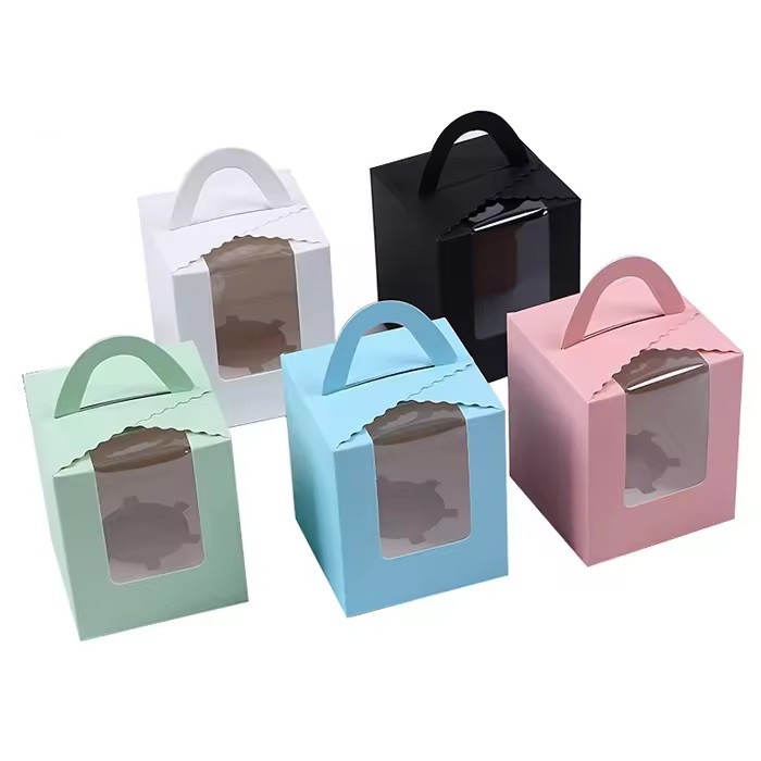 custom printing multi-color 1 single mini cupcake paper box with handle