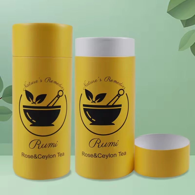 yellow cylinder tea round tube Box food with your own logo