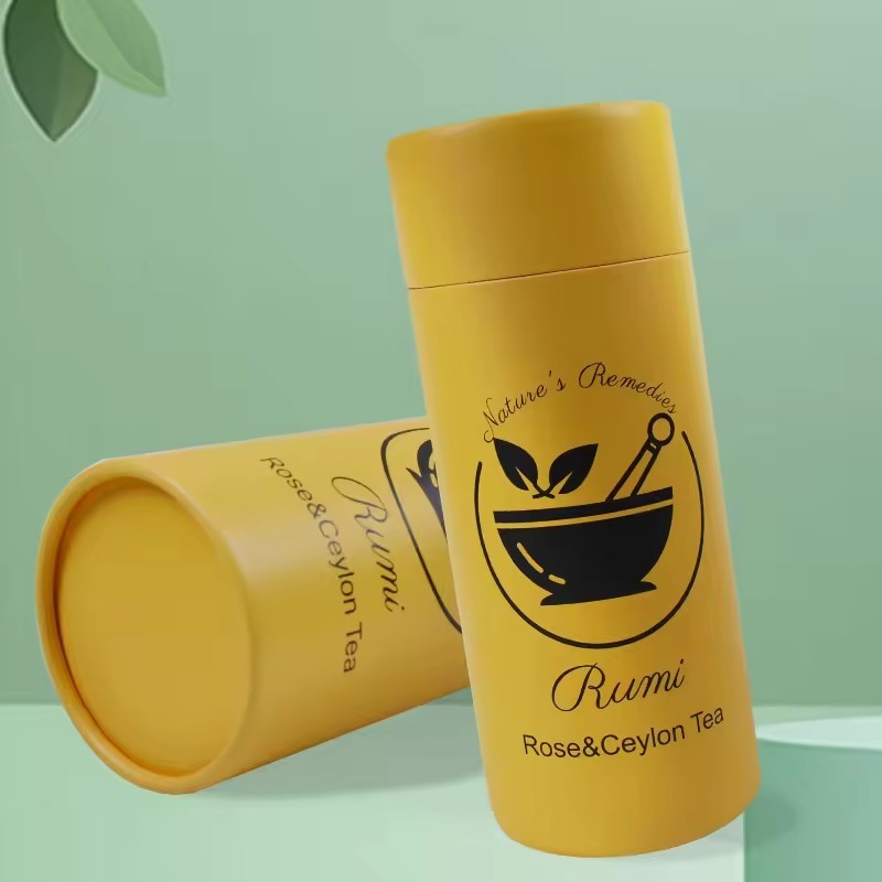 yellow cylinder tea round tube Box food with your own logo