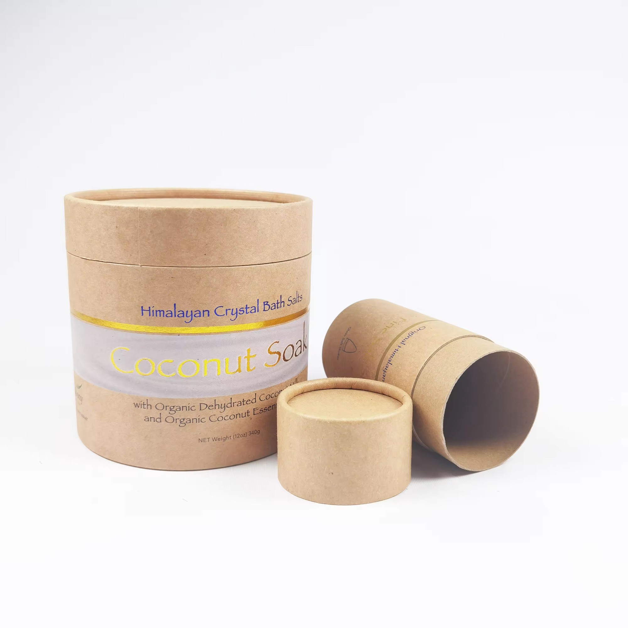 Eco Friendly Custom Size Gold Foil Hot Stamping Kraft Cardboard Bath Salts Paper Tube