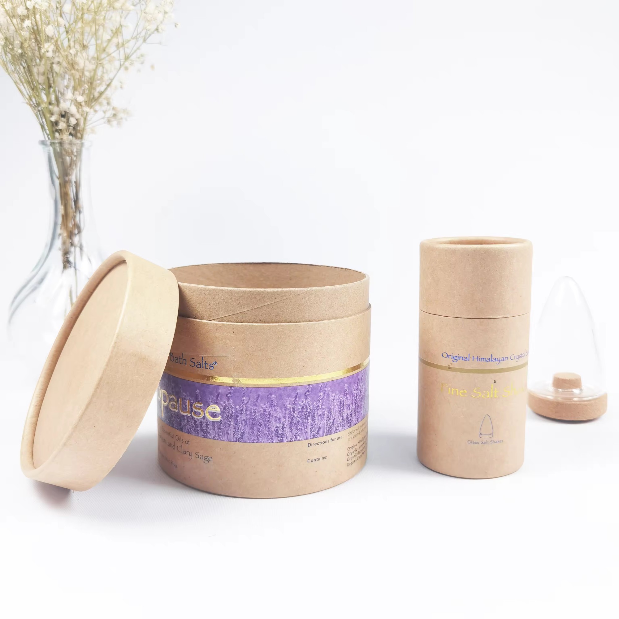 Eco Friendly Custom Size Gold Foil Hot Stamping Kraft Cardboard Bath Salts Paper Tube