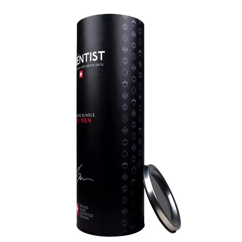 Custom Brand Design Metal Lid Recycled Black Luxury Cosmetics Cylinder