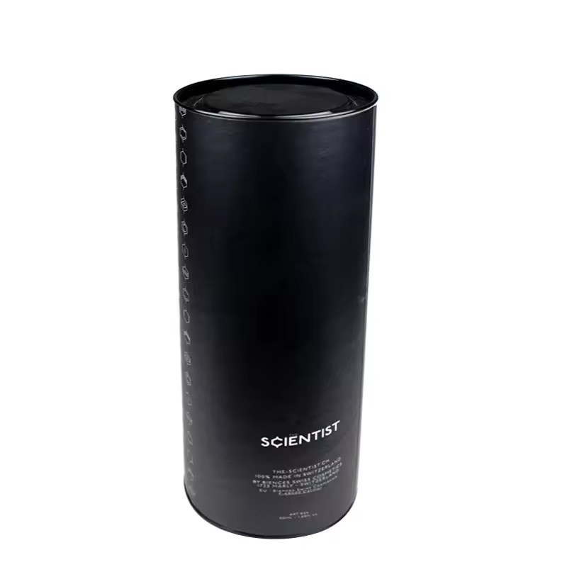 Custom Brand Design Metal Lid Recycled Black Luxury Cosmetics Cylinder