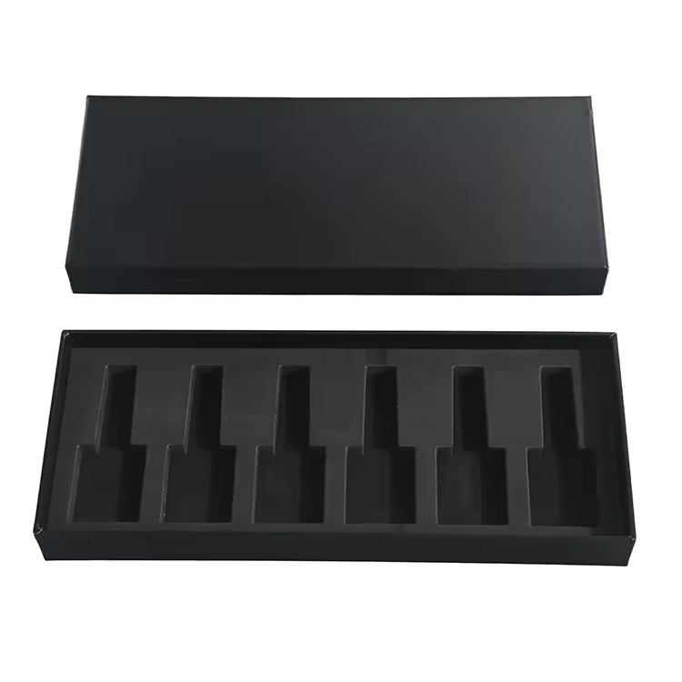 Private Label Cardboard Empty Lid And Base Black Cosmetic Nail Polish Oil Packaging Gift Box With EVA Foam Insert