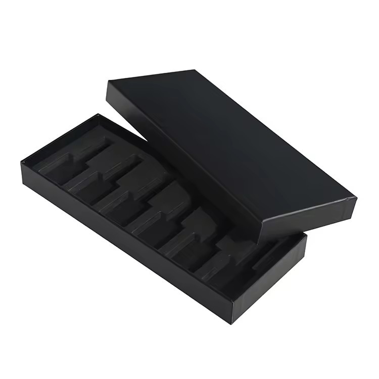 Private Label Cardboard Empty Lid And Base Black Cosmetic Nail Polish Oil Packaging Gift Box With EVA Foam Insert