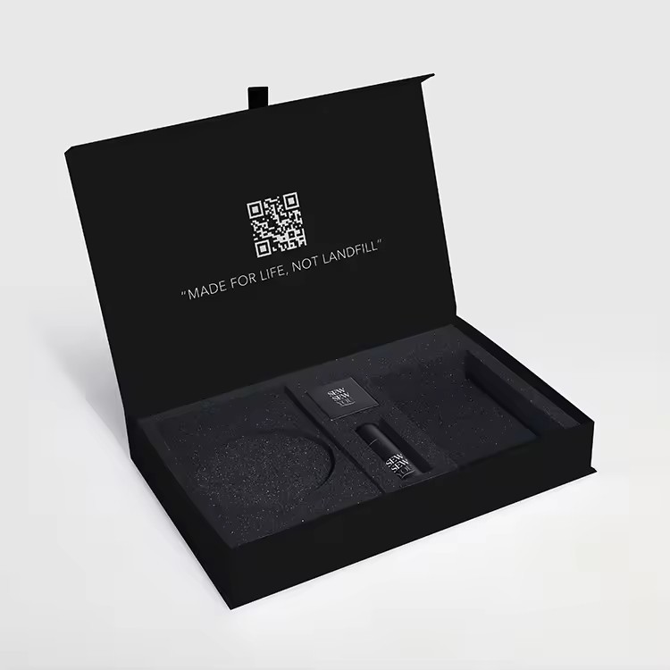 Empty Eco Friendly Refillable Luxury Matte Black Skincare Packaging Sets Box