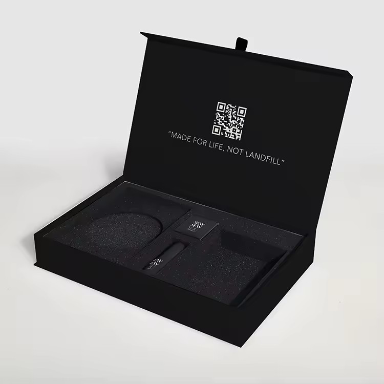 Empty Eco Friendly Refillable Luxury Matte Black Skincare Packaging Sets Box