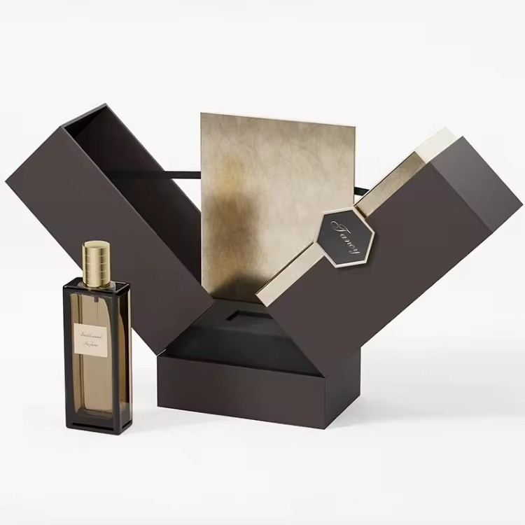 Luxury Fancy Cosmetic Packaging Cardboard Perfume Gift Box With Two Door Open