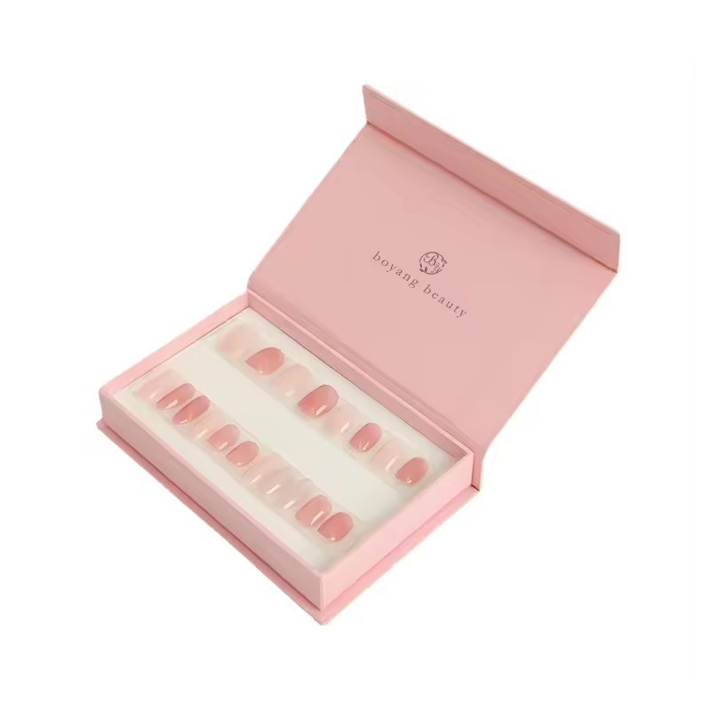 Pink Empty Magnetic Closure Cardboard Press On Nail Packaging Box With Nail Tray