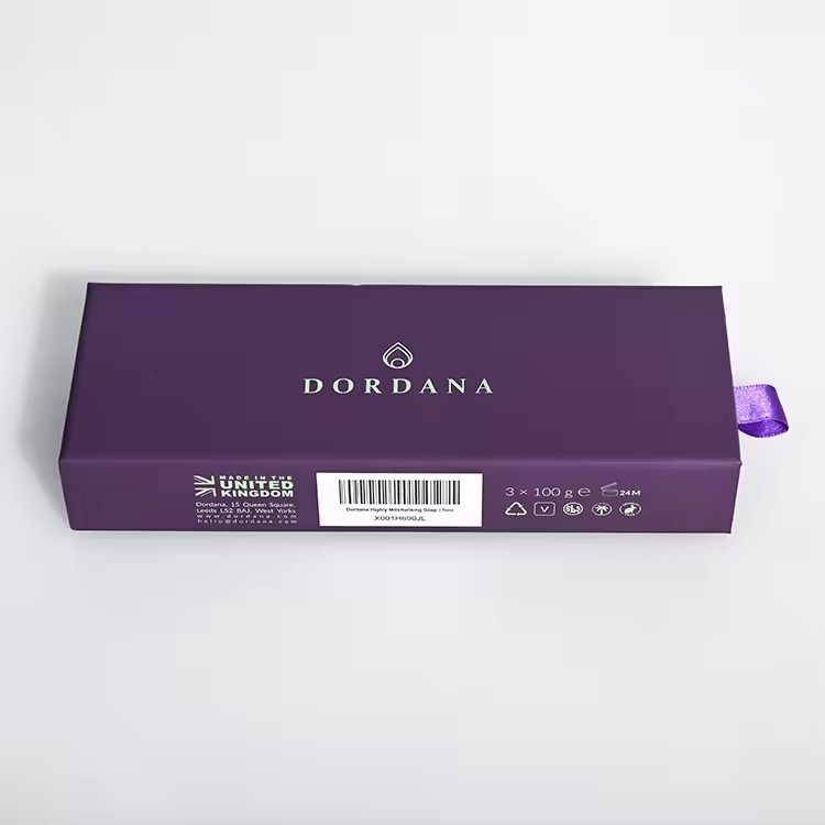 Luxury Rigid Paper Boxes with Small Pull out Sliding Drawer Hot Silver Logo Ribbon Closure for Jewelry Gift Packaging Box