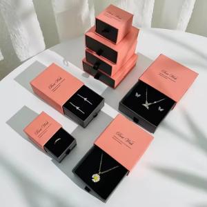 High Quality Luxury Black Small Paper Slide Drawer Jewelry Packaging Box With Logo