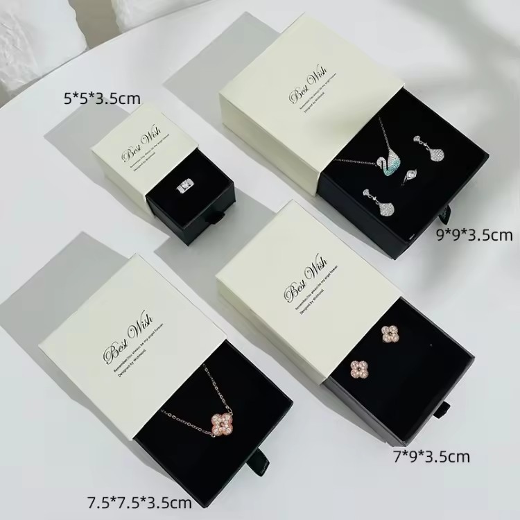 High Quality Luxury Black Small Paper Slide Drawer Jewelry Packaging Box With Logo