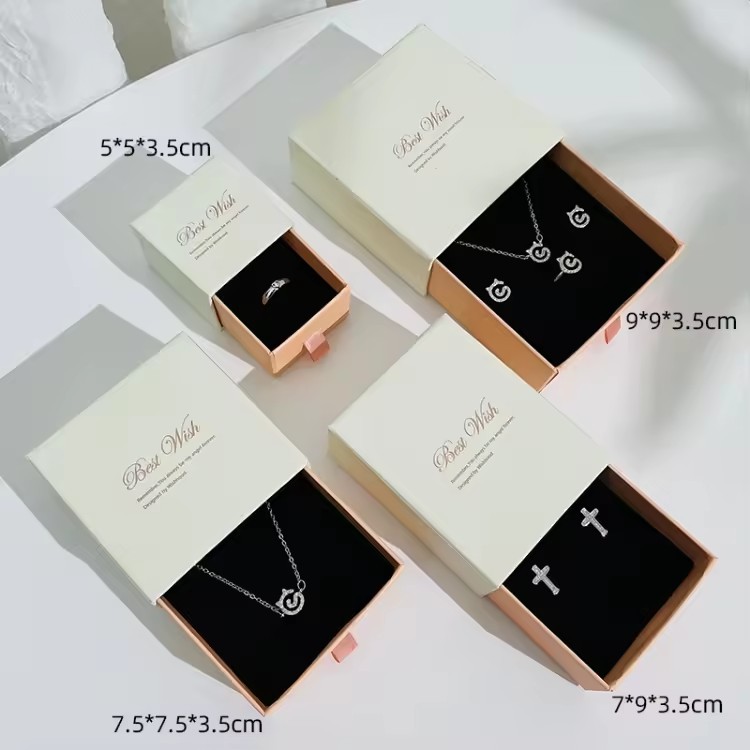 High Quality Luxury Black Small Paper Slide Drawer Jewelry Packaging Box With Logo