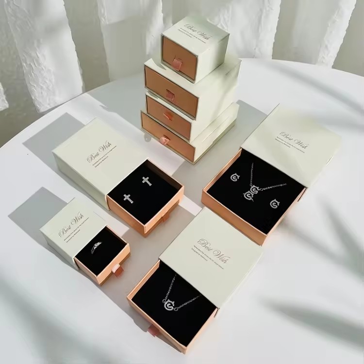 High Quality Luxury Black Small Paper Slide Drawer Jewelry Packaging Box With Logo