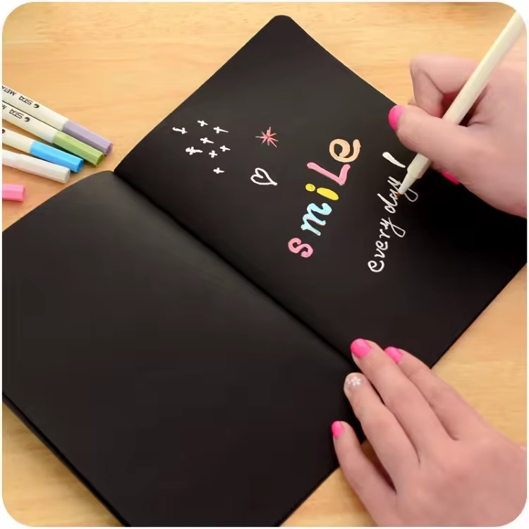 Eco-friendly Custom Shaped Sheets Kids Drawing Book Black Page Sketchbook