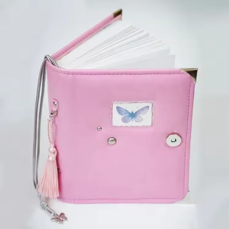 Luxury Pink Manifestation Small Pu Leather Cute Diary Covers For Girls Necklace