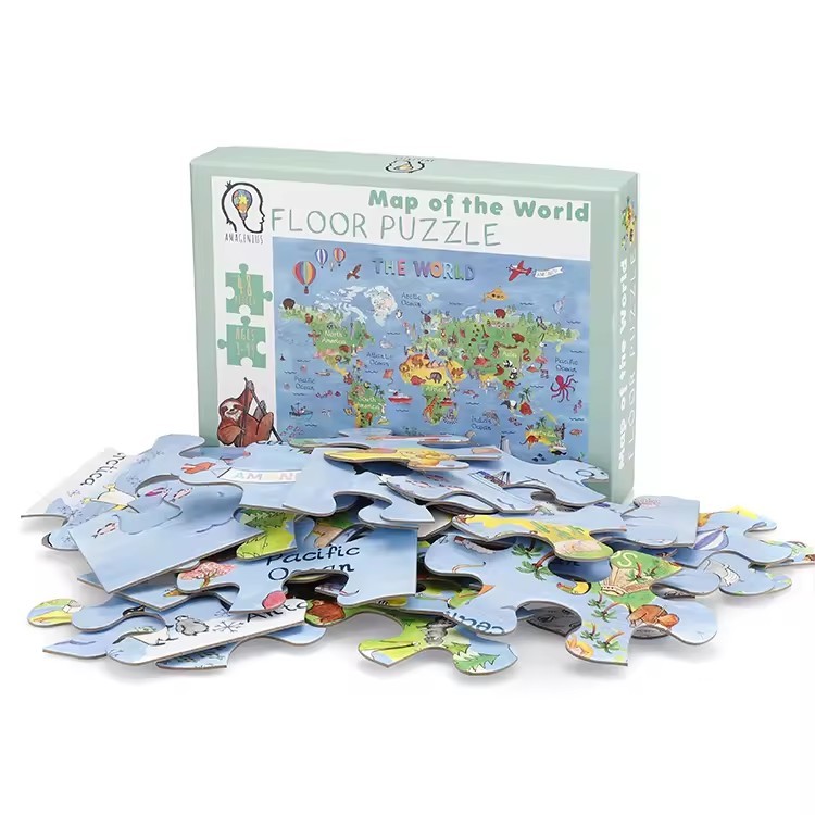 Thick Paper Children'S Educational 48 Pieces Map Of The World Floor Puzzle For Kids