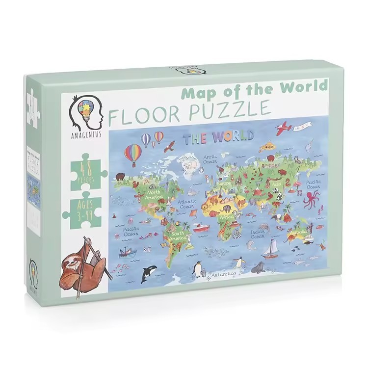 Thick Paper Children'S Educational 48 Pieces Map Of The World Floor Puzzle For Kids