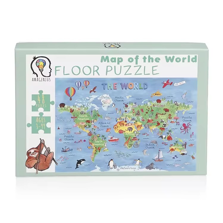 Thick Paper Children'S Educational 48 Pieces Map Of The World Floor Puzzle For Kids