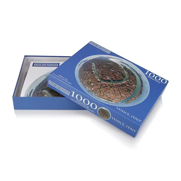 Jigsaw Puzzle With Lid And Base Packaging Box Custom 1000 Pieces Round Puzzle