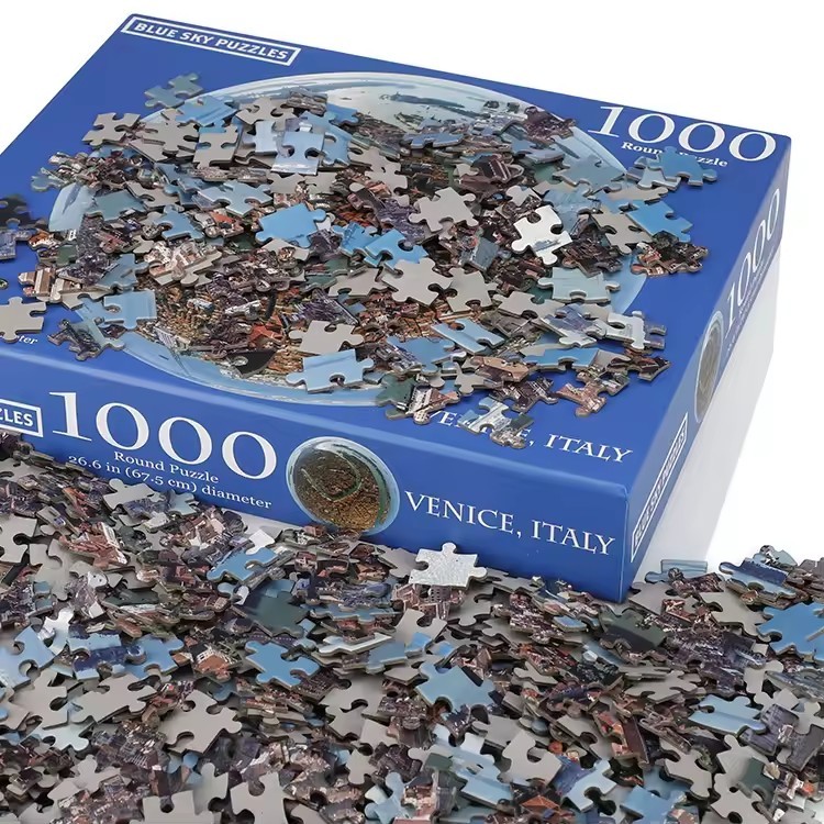 Jigsaw Puzzle With Lid And Base Packaging Box Custom 1000 Pieces Round Puzzle