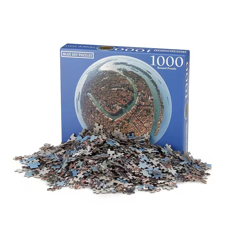 Jigsaw Puzzle With Lid And Base Packaging Box Custom 1000 Pieces Round Puzzle