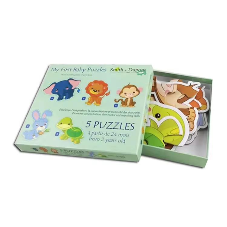 5 Pieces of Animal Educational Paper First Baby Puzzle With Cartoon Art Picture For Kids