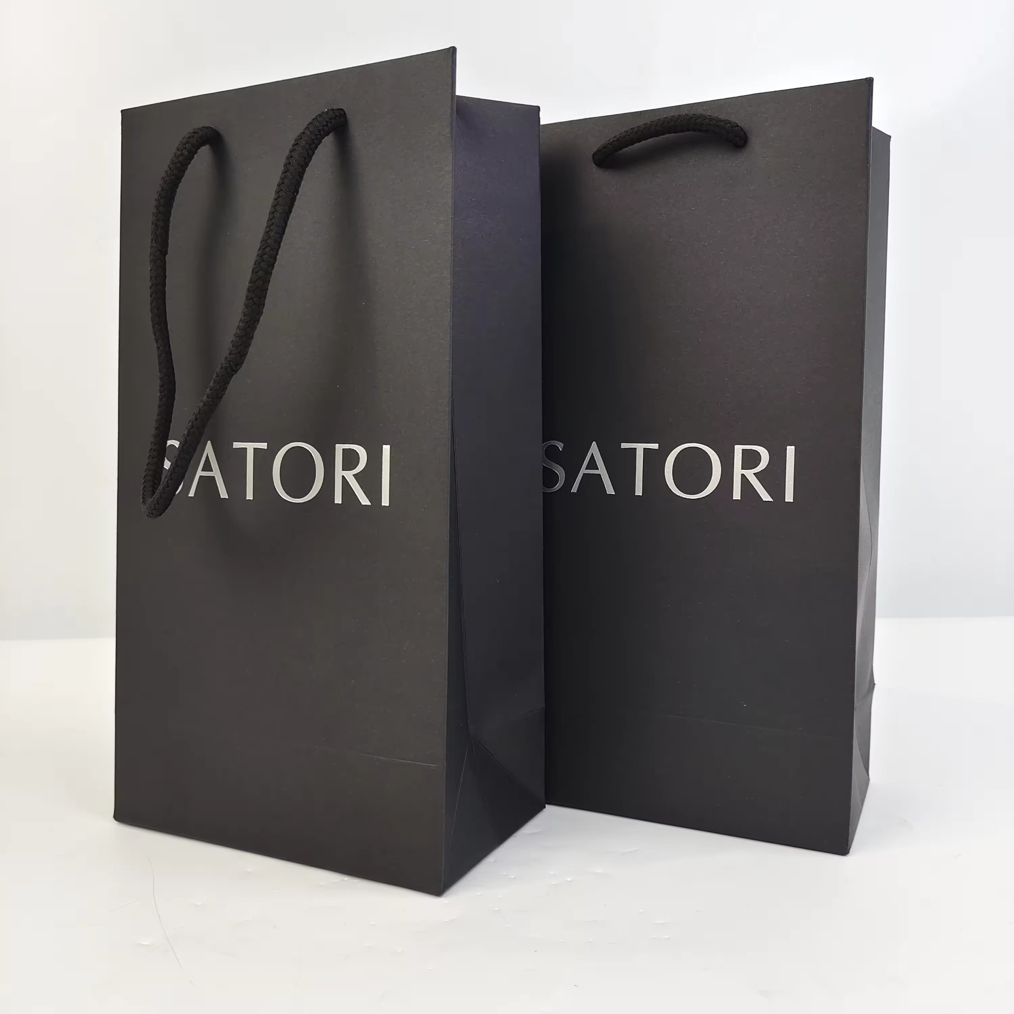 silver logo Printed black Carry Bags Luxury Boutique clothes retail Shopping Paper Packaging Bags Clothes gift takeaway