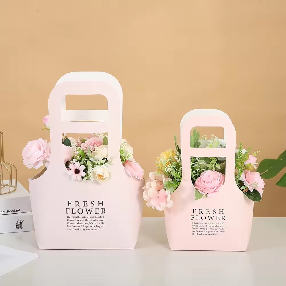 Hollow Folding Handheld Flower Basket Simplified Rose Packaging Box Flower Arrangement Gift Box Paper Cardboard Flower Bag